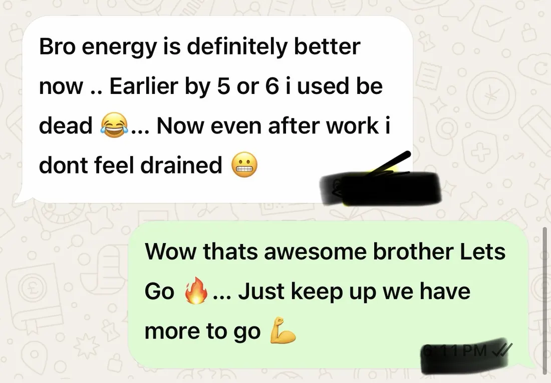 Client message about improved energy